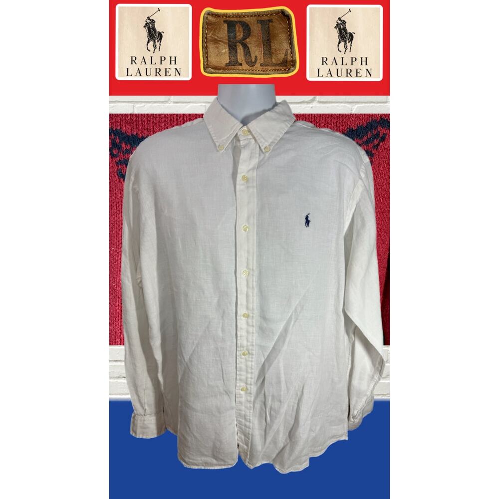 Polo Ralph Lauren Ellington 100% linen white button up shirt size XL